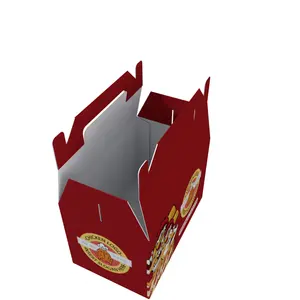 Caja de pollo frito Ranran con asa Logotipo personalizado e impresión Precio al por mayor con caja de embalaje de cartón de papel Kraft de grado alimenticio