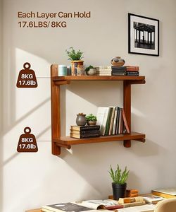24 Inch Floating Shelves <strong>for</strong> <strong>Wall</strong> Mounted <strong>Shelving</strong> <strong>Unit</strong> All Pine Wood 2 Tier Large Shelf <strong>for</strong> Bedroom Living Room Office - Product Image 4