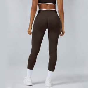 Renk blok dikişsiz yüksek bel ganimet Yoga Legging gizli spor ezme popo kaldırma tayt kadınlar için - Product Image 4