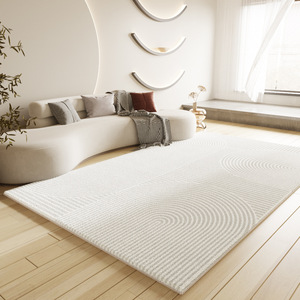Tapis de salon crème minimaliste rectangulaire moderne couleur unie résistant aux taches antidérapant en peluche pour salon, chambre et bureau - Product Image 2