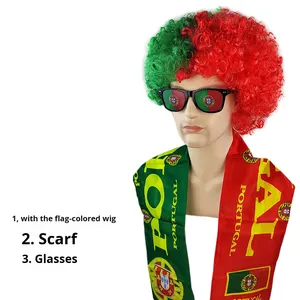 48 Teams Football Champions European National Team Costume Mullet <strong>Wig</strong> Fan Hair with Scarf and Glasses Set - Product Image 6