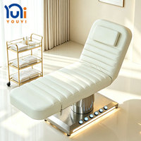 Table de massage électrique à 3 moteurs avec lumière LED et base en acier inoxydable réglable pour salon de beauté