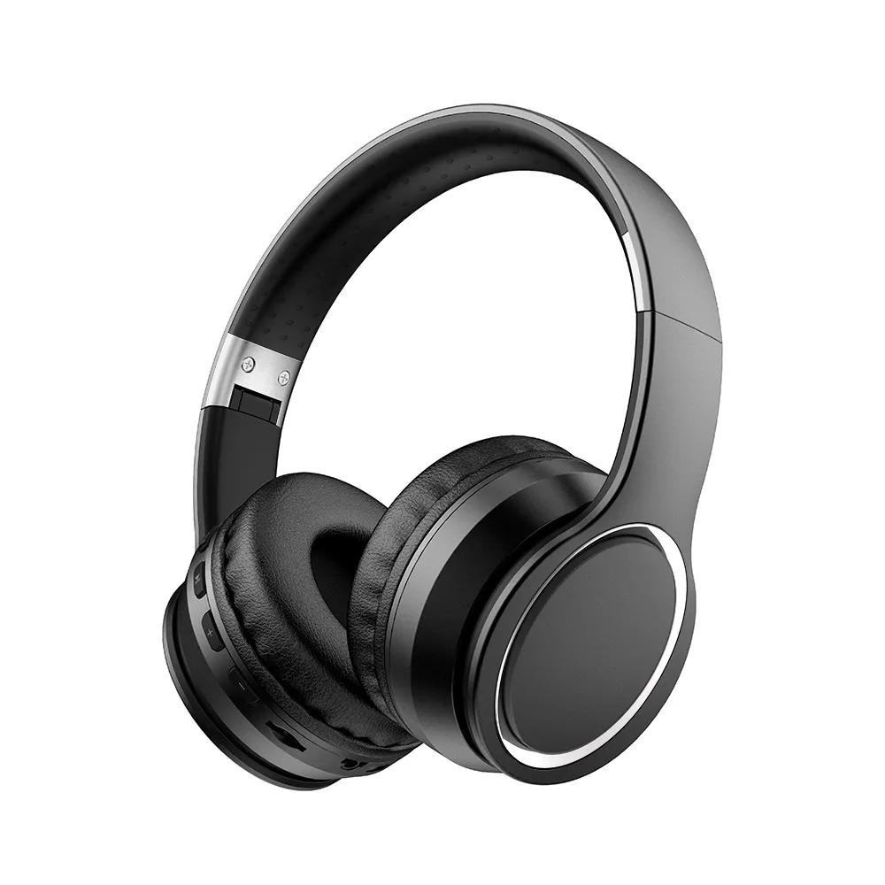 Eson סגנון מעל אוזן Bluetooth V5.0 מתקפל דיבורית FM TF עור מפוצל מתכת oem ממותג אוזניות וידאו להורדה