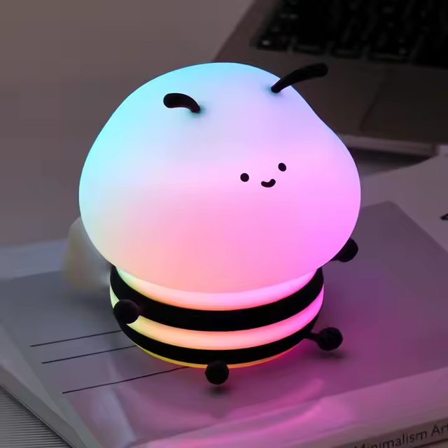 Customized Cute Silicone Bee USB Rechargeable Warm White Touch Control Sensor Dimmable Night Light