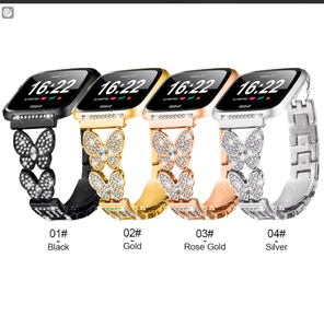 Bracelet de montre de luxe en acier inoxydable diamant pour <span class=keywords><strong>Fitbit</strong></span> <span class=keywords><strong>Versa</strong></span> <span class=keywords><strong>3</strong></span> <span class=keywords><strong>Versa</strong></span> 4 /Sense 2 bracelet de montre-bracelet en métal <span class=keywords><strong>étanche</strong></span> Unique - Product Image 1