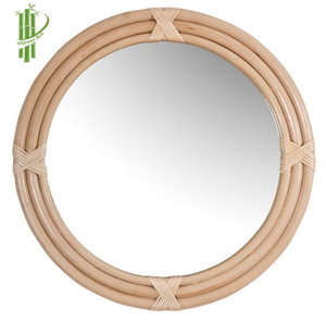 Grand miroir rond en rotin avec crochet de suspension Design traditionnel Couleur naturelle pour usage cosmétique et salle de bain - Product Image 3