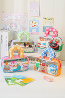 Mignon étui à crayons transparent en PVC avec poignée grande capacité sac cosmétique pochette de rangement de papeterie fournitures scolaires