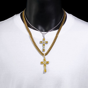 Custom 925 Sterling Silver Emerald Cut Moissanite Cross Pendant <b>Iced</b> <b>Out</b> Hip Hop Jewelry Real Gold Plated Pave Setting Bling Cha - Product Image 1