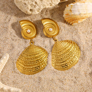 Pendientes Colgantes de Concha Chapados en Oro, Aretes de Acero Inoxidable, Joyería de Moda para Fiesta, Chapado en Oro de 18k, Estilo Retro con Temática Oceánica - Product Image 3