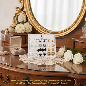 Vendita calda Set di gioielli Vintage di tendenza per donne e ragazze orecchini a stella placcati in oro materiale di rame all'ingrosso - Product Image 3