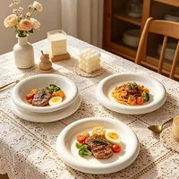 Assiette plate Fufu en fibres végétales, motif champignon blanc, compatible micro-ondes, style Instagram moderne, pour petit-déjeuner et gâteaux à la française