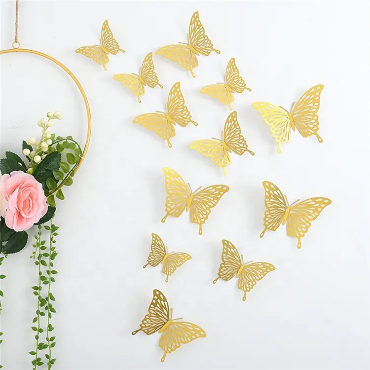 Amazon Hot Sale 3D Hollow Paper Butterfly Wall Sticker Lovely Butterfly Wall Decal for Wedding Party Decoration