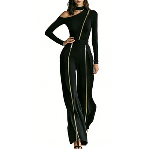 Conjunto de 2 Piezas para <span class=keywords><strong>Mujer</strong></span>: Top Asimétrico de Un Hombro con Cuello Choker y Pantalones Anchos con Detalle de Cremallera, Moda Sehe - Product Image 3