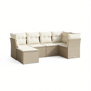 Ensemble de canapés de jardin modulaires en polyrotin beige, meubles d'extérieur confortables, design moderne, coussins en mousse haute densité - Product Image 1