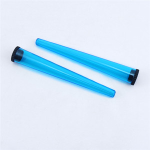 Water-Proof Plastic Conic Tube Cigarette Storage Case Transparent <b>Blue</b> with Black Cap Reusable for King Size <b>Rolled</b> Cones 110mm - Product Image 3