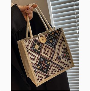 에스닉 스타일 여성 여름 핸드 헬드 린넨 도시락 가방 새로운 패션 캔버스 아웃 가방 1688 구매 대리인 - Product Image 6