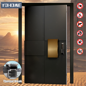 Porte extérieure de villa en aluminium moulé à rupture de pont thermique, finition bois, résistante à la chaleur, à économie d'énergie, avec serrure multipoints, pour Oman et l'Égypte - Product Image 6