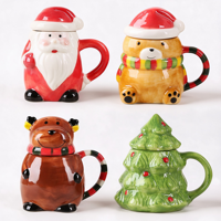 Mug en céramique de Noël mignon et amusant, tasse à café peinte à la main avec Père Noël, sapin de Noël et ours, cadeau de Noël, tasse à eau