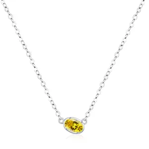 Fashion minimalist candy color clavicle chain S925 sterling silver oval yellow zircon pendant necklace