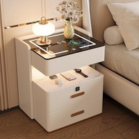 Table de chevet intelligente en bois massif, moderne et haut de gamme, avec lumière LED et recharge sans fil intégrée