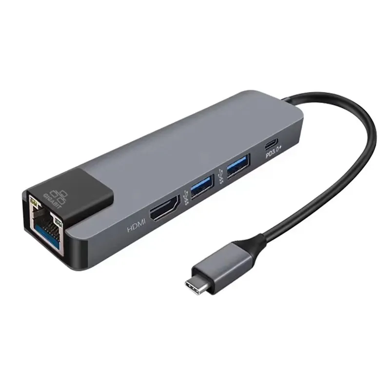 5 In 1 USB C Hub To Ethernet Rj45 Lan Type C Hub USB 3 Adapter with 4K HDMI Thunderbolt 3 USB-C Charger PD for Mac Book Pro/Air