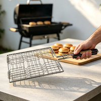 Panier de cuisson portable en fil métallique inoxydable à long manche pour mini-hamburgers, sliders et boulettes de viande lors d'événements en plein air