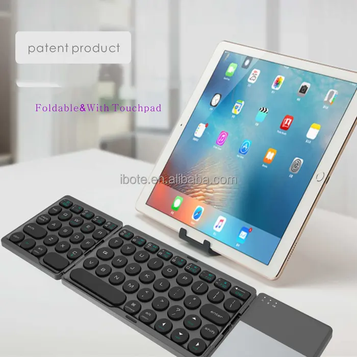Fashion Three Folding Mini Keyboard 64 Keys Trackpad BT3.0 Keyboard for Apple Android Charging Wireless Keyboard