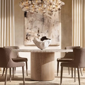 Muebles de Comedor Contemporáneos Hechos a Mano HDC, Mesa de Comedor Byrod Emperador Personalizada con Patas de Madera y Cubierta de Mármol para Hogar, <span class=keywords><strong>Bar</strong></span>, Club, Hotel - Product Image 1