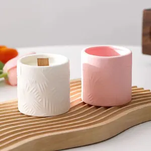 Wholesale Custom Nordic Cylinder Luxury Decorative Colorful Empty Wedding Decor White Ceramic Candle Jar