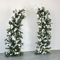Arche de mariage bohème rose et blanche en corne de chèvre, fleurs artificielles avec structure métallique pour décoration de toile de fond de mariage en extérieur