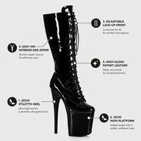 Bottes à talons ultra hauts de 8 pouces, bottes mi-mollet unisexes, pour drag queen, travesti, soirée en boîte de nuit, danse, plateforme, à lacets