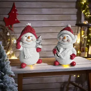 New Arrivals 2-Piece Religious Christmas Snowman Doll Statue <b>Ornaments</b> Couple Resin Craft Home Decorations - Product Image 4