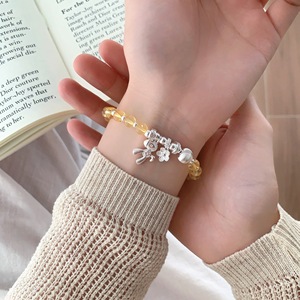 สร้อยข้อมือคริสตัลสีเหลืองเงินแท้ S925 พร้อมลูกปัดตาแมว ดีไซน์ดอกไม้ เครื่องประดับสำหรับผู้หญิงสวมใส่ทุกวัน - Product Image 5