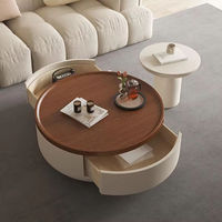 Table basse ronde minimaliste marron avec tiroir de rangement pour hôtel et maison