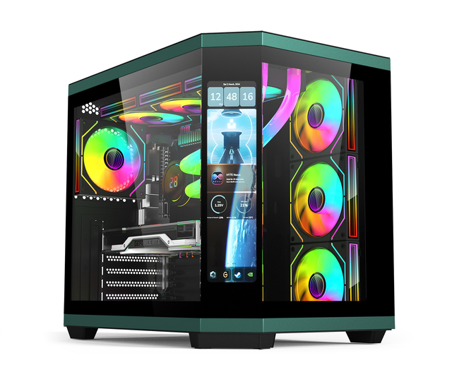 LCD Screen Pc Case Mid Tower ATX Gaming Computer Case With High Air Flow Perforated Tempered Glass Front/Side Panel Gamer Case
