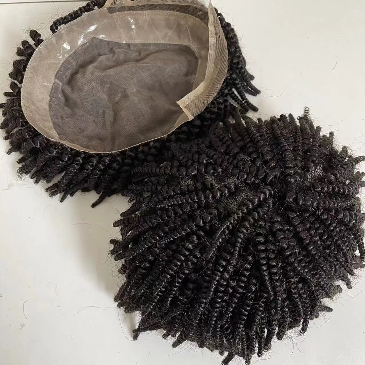 Baru Datang Remy Indian Nyata Sistem Rambut Manusia Renda dengan PU Dasar Definisi Mens Braid Afro Keriting Rambut Palsu