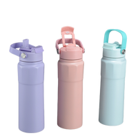 Bouteille d'eau isotherme en acier inoxydable 750 ml avec couvercle 2-en-1 à paille et bec verseur, isolation froide 6-12 heures, anti-fuite, pour le camping