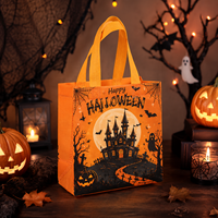 Sac fourre-tout personnalisé en non-tissé pour Halloween, motif château fantôme rose, sac cadeau pour bonbons de la fête d'Halloween, sac réutilisable pour friandises de fête d'Halloween