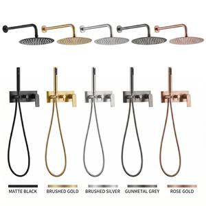 Ensemble de robinet de système de douche de plafond carré en acier inoxydable noir mat pommeau de douche pluie poignée pulvérisateur Valve garniture Kit mélangeur accessoire - Product Image 3