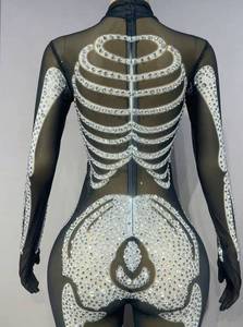 Hot Sale Cool Stylish Crystal Personalized Echo Skeleton Printed Spandex Mesh <b>Women's</b> Adult Jumpsuit Halloween Party - Product Image 5