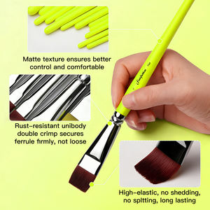 Juego de 13 Pinceles Profesionales de Nailon de Alta Calidad para Pintar el Cuerpo y la Cara, Redondos, Planos, Angulares, con Mango de Madera Amarillo Neón - Product Image 4