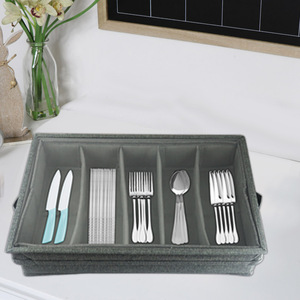 Fabric Cutlery Storage Box Rectangle 4-7 Compartments Kitchen Tableware Organizer Easy To Clean Minimalist Design - Product Image 4