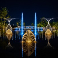 Fontaine à jets d'eau professionnelle pour piscine commerciale, système extérieur à pont sec, acier inoxydable, 25 buses, LED DMX512 IP68