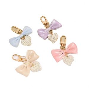 <b>Sweet</b> BowKnot Keychain Butterfly Knot Imitated Pearl String Key Chain Phone Charms Bag Strap Cellphone Cellphone Lanyard Keyring - Product Image 3