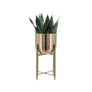 Set di 3 Vasi Cilindrici in Metallo su Supporti, Moderni Vasi per Fiori da Interno ed Esterno, Finitura Dorata, Decorazione per la Casa - Product Image 4
