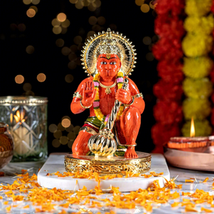Gold Plated Handmade Wedding Sinduri Hanuman Murti Hindu <b>Religious</b> <b>Statue</b> Home Office & Temple Decor Spiritual Gift - Product Image 1
