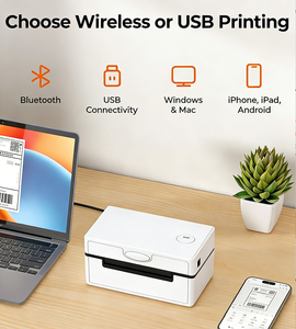 Impresora de Etiquetas de Envío de Alta Velocidad y Bajo Costo, Impresora de Escritorio Mini Blanca de 4 Pulgadas, Impresora <span class=keywords><strong>USB</strong></span>/BT con Sistema IOS y Windows para Comercios Minoristas - Product Image 1