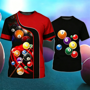 Camiseta Deportiva de Billar para Hombre S.Q.F, Roja y Negra, con Estampado Digital 3D, Estilo Vintage, 100% Algodón, Manga Corta, Transpirable - Product Image 1