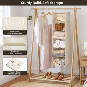 6 <b>Shelf</b> Hanging Closet Organizer 33x15x85cm Foldable Storage For Behind Doors On Walls Non Woven Fabric - Product Image 4
