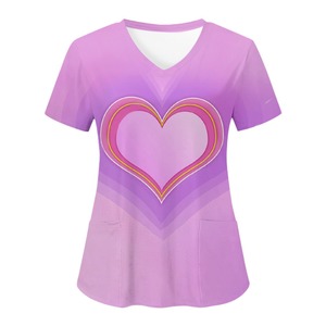 Blusa de Uniforme Hospitalario para Mujer, Cuello en V, Estampado de Corazones, Tejida - Product Image 5